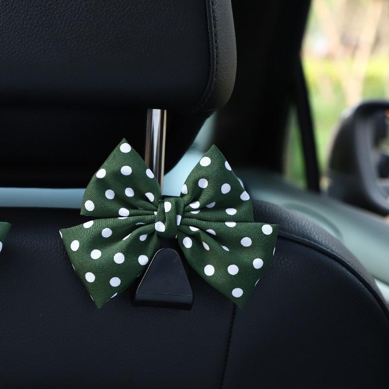 1Pc Car Seat Back Hook Polka Dot Bow Hanging Holder Car Storage Hanger Interior Accessories Female Automobile Practical Hook