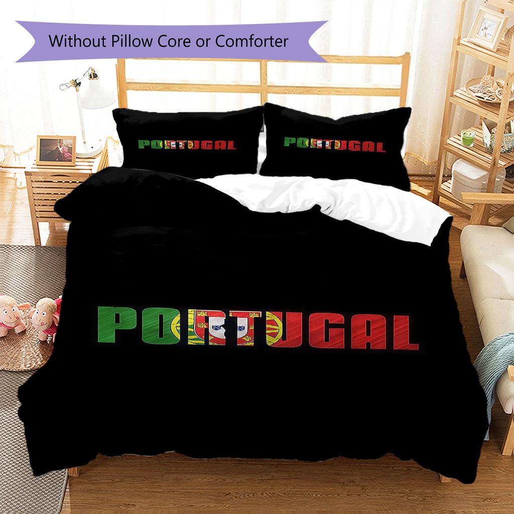 Portugal National Football Team Pattern Bedding,Quilt Set Quilt Cover Pillowcase Home Birthday Gift(1 * duvet cover + 2 * pillowcase, without core)