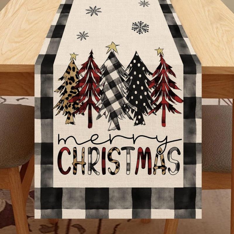 Runner da Tavola Fiocco di Neve Festivo Robusto Lino Decorazione Albero di Natale Copritavola da Pranzo