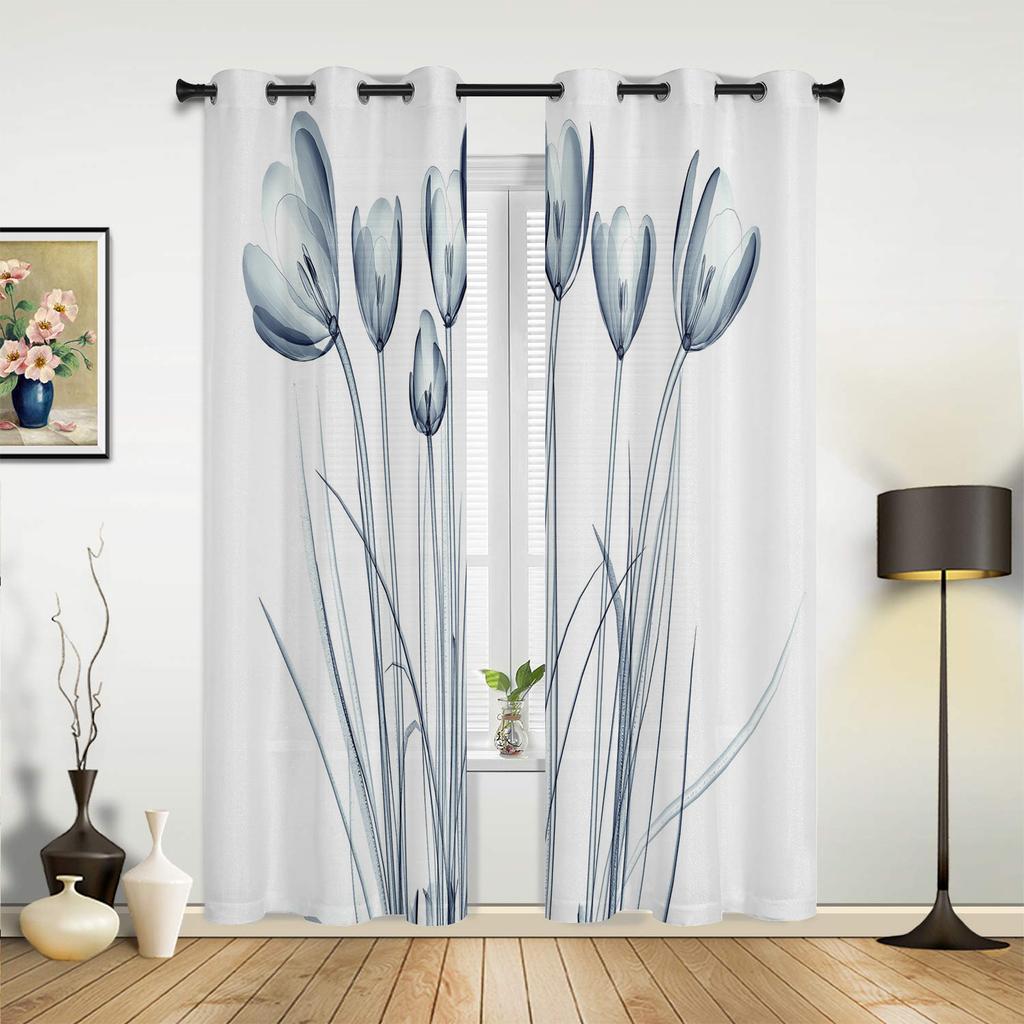 Blue Flowers Bouquet Windows Curtains for Bedroom Modern Printing Blinds Curtain For Living Room Home Decor