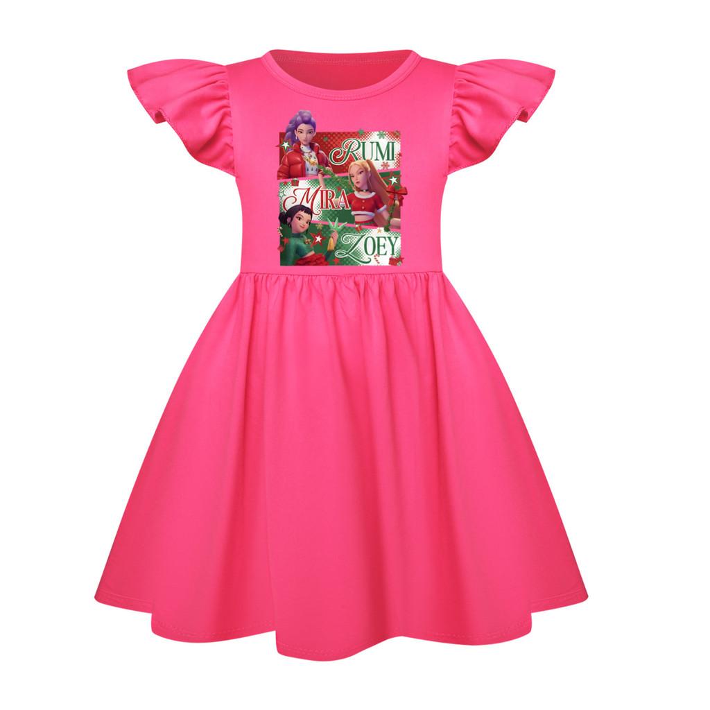 5167 Kids Girls Christmas New Year Mira Zoey Rumi Printed Ruffle Short Sleeves Casual Dress