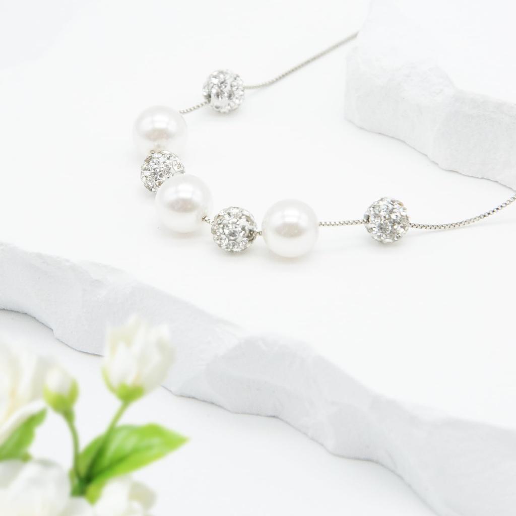 [Puliyunxiang] Pearl-Look Beaded Necklace for Women – Crystal Ball Sparkle, Gorgeous, Elegant Design