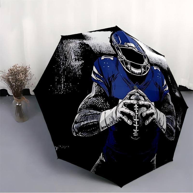1pc Rugby Blue Automatic Folding Umbrella - Compact 8-Rib Design, Durable Plastic & Iron, Lightweight for Outdoor Daily Use079
