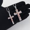 Men Crucifixion Necklace Religious Hip Hop Jewelry Gifts Gold Plated Brass Christian Women Pendant CZ Zirconia Jesus Cross Chain
