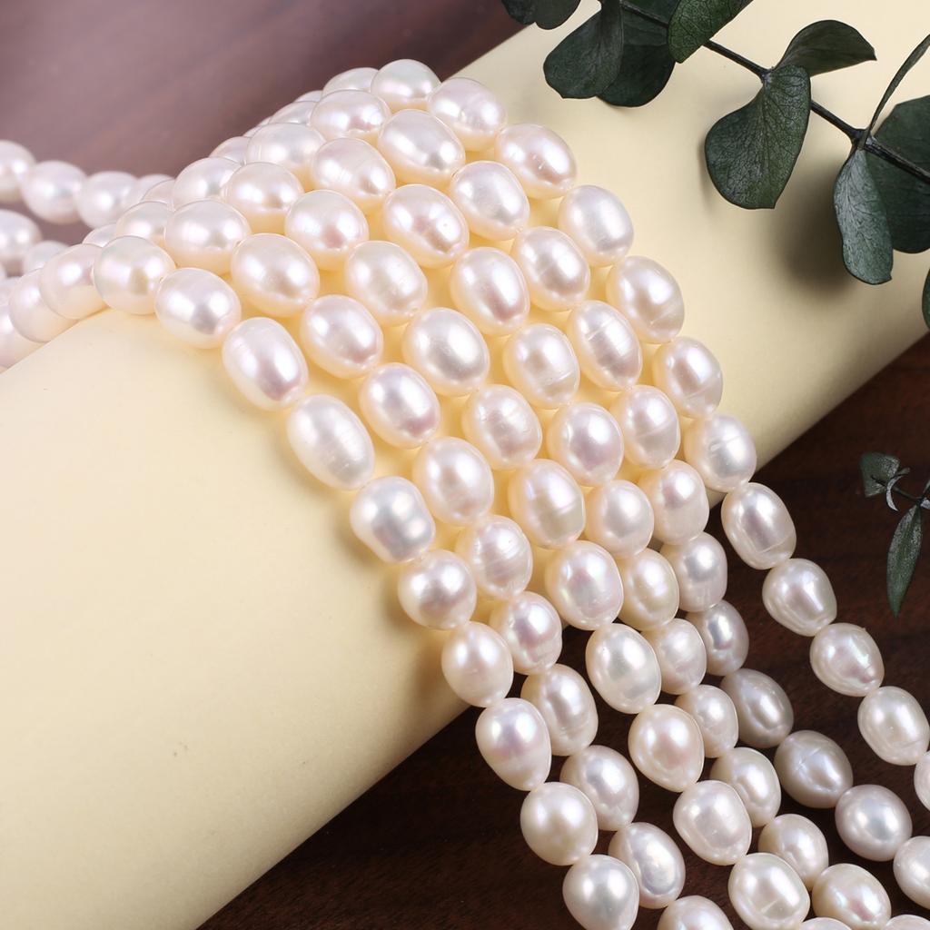 1String, Fashion Women's Natural Freshwater Pearls, 7-8 Mm, White Rice Pearl Beads for DIY Necklaces, Bracelets Accessories, Jewelry Making 36cm