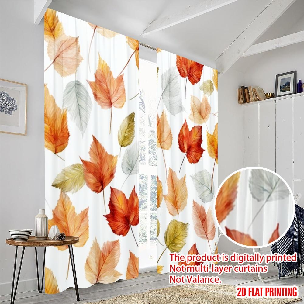 2 Stück 2D Flachdruck Szene Vorhänge Herbstblätter Aquarell_D Stoff Ohne Strom 0 Perfekt für Neujahrsfeiern