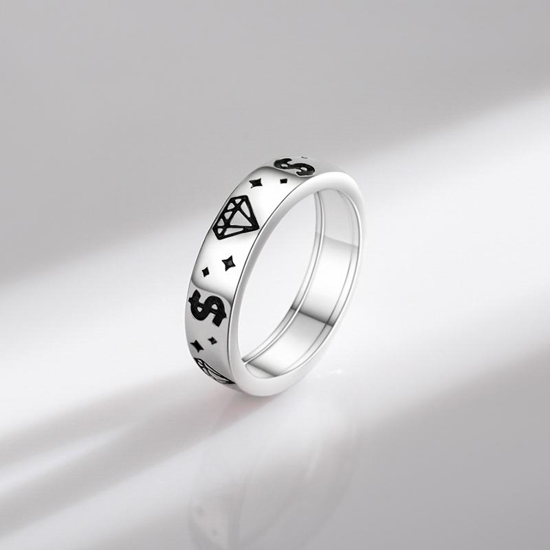 Modian 925 Sterling Silver Money & Diamond Pattern Stackable Finger Ring Trendy Punk For Women Fine Jewelry Gift