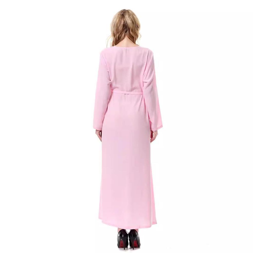Women's Round Neck Solid Chiffon Zipper Long Dress, TH913