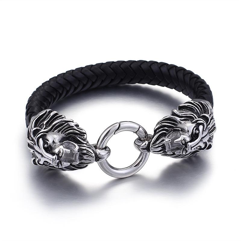 Klassische Punk Jungle King Metall Löwe Schnalle Lederarmband Charme Herren Rock Reiten Schmuck Geschenk