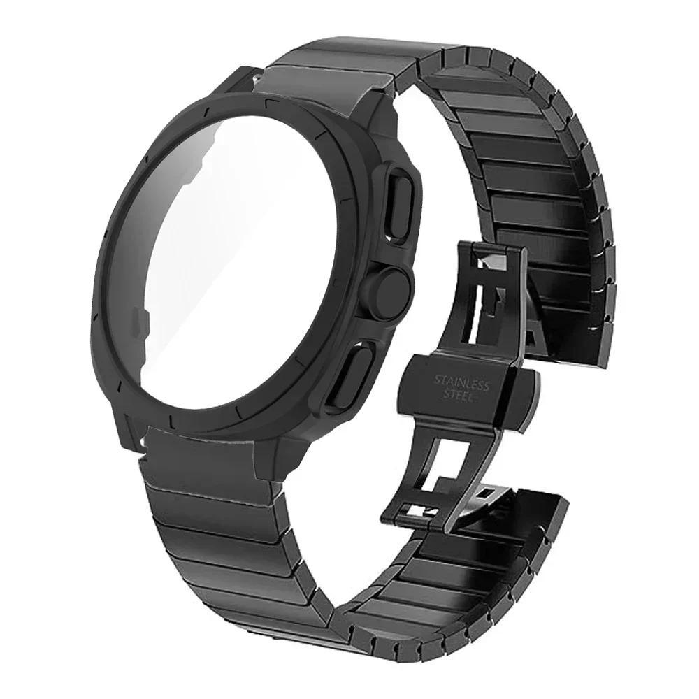 No Gaps Stainless Steel Band+Case for Samsung Galaxy Watch 7 44mm 40mm Upgrade To Galaxy Ultra Tempered Glass Screen Protector