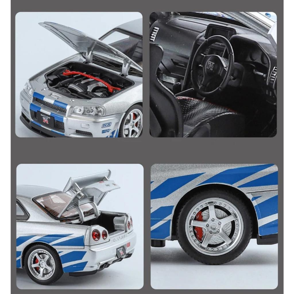 1/24 Nissan Skyline Ares GTR R34 Model Mașină Sport Aliaj Diecasts Metal Vehicule Mașină de Curse Model Sunet Lumină Jucării pentru Copii Cadou