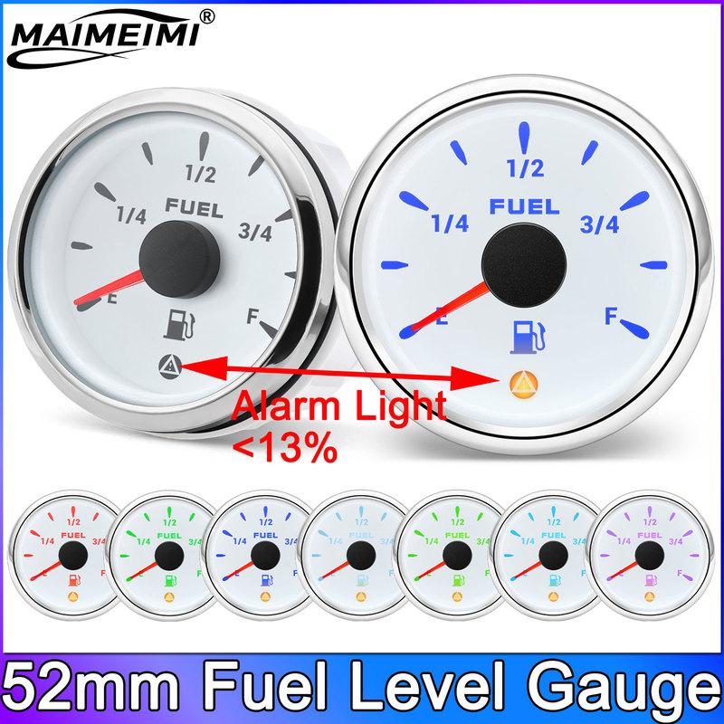7 Color 52mm Fuel Level Gauge With 13% Flashing Alarm For 240~33ohm 0~90ohm 0~190ohm 240-30ohm Fuel Float Sensor Car Truck Boat