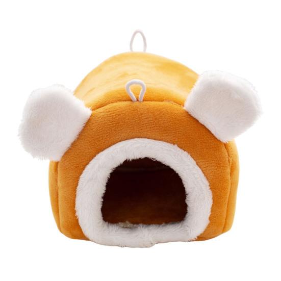 Plush Hamster House with Bear Ears Winter Warm Guinea Pig Rat Chinchilla Rabbit Parrot Squirrels Bed Nest Small Pet Cave Bed Sleeping Nest