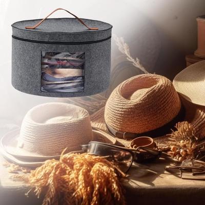Hat Box Storage Foldable for Women Men, Portable Round Organizer Box, Collapsible