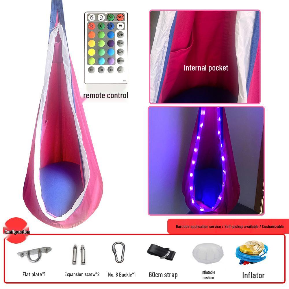 Cadeira de Balanço Suspensa Portátil com Iluminação LED para Crianças – Balanço Criativo de Nylon para Interior/Exterior