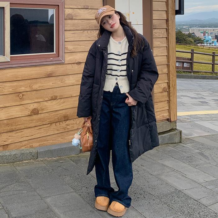 Winter new Korean version medium and long down cotton clothes women's loose casual ins style bread clothes outer beige