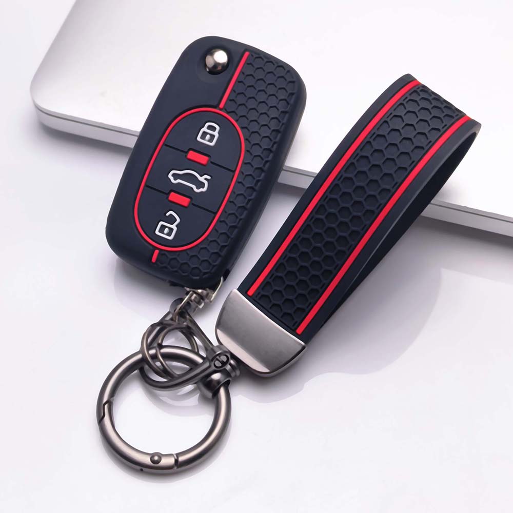 Silicone Car Key Case Cover Fob for A1 A3 A4 A6 A8 Q3 Q7 TT R8 S3 S6 RS3 RS6 C5 C6 B6 B7 3 Button Flip Remote Key Holder