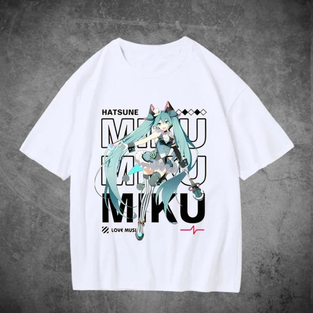 Hatsune Miku Cat Ear "Love Music" Anime T-Shirt, Unisex Virtual Singer Streetwear Oversized Tee, 100% Cotton Casual Short Sleeve Top