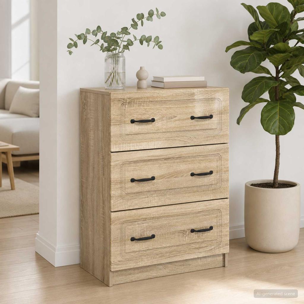 Drawer Cabinet In Sonoma Oak Finish 66 X 34.5 X 87 Cm Particleboard