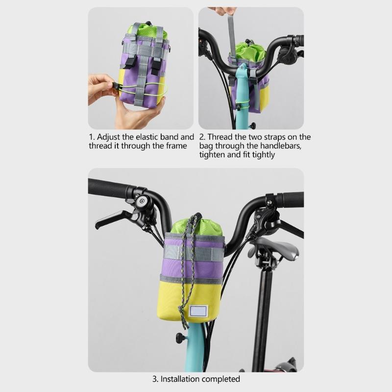 Bike Front Bar Bottle Bag with Two Fasteners, Drawstring Storage Compartment, and Removable Crossbody Carry Option