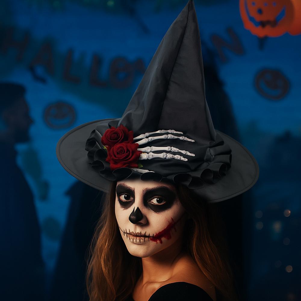 Skeleton Hand Halloween Witch Hats Flower Witch Hat Casual Style Skull Wizard Cap  Night club