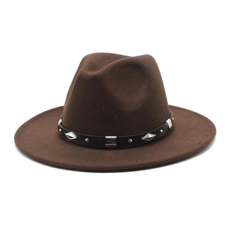 Rivet Accessories Top Hat Men'S And Women'S Wool Hat British Retro Outdoor Big Edge Flat-Brimmed Jazz Hat
