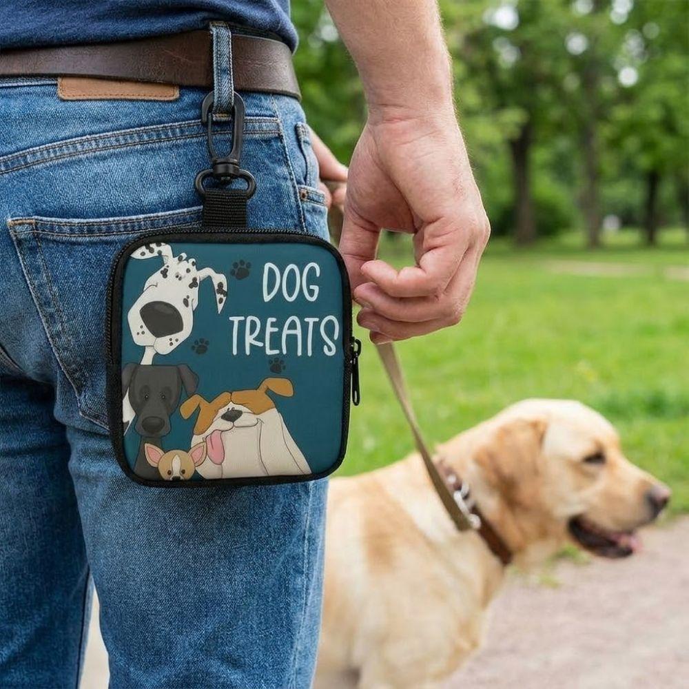 Waterproof Dog Treat Pouch Zipper Closure Transparent Window Pet Training Reward Bag Printed Design Leak-Proof Dog Care Bag