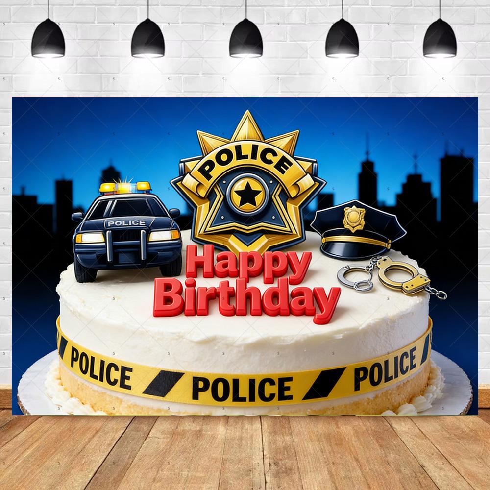 Cartoon Police Backdrop Police Station Car Background Banner Kid Birthday Party Decoration Baby Shower Supplies Photography Prop