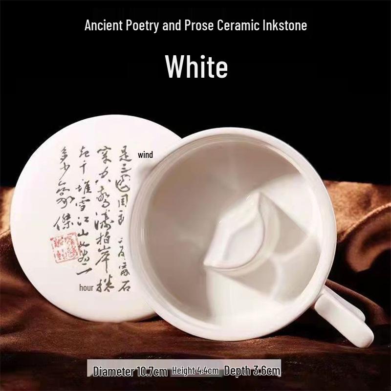 Multi-functional Ceramic Inkstone with Lid: Calligraphy Ink Dish & Brush Washer