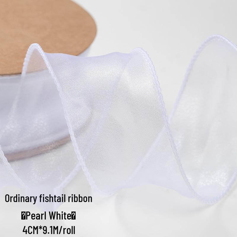 4cm Gold Edge Fishtail Yarn Ribbon for Floral Bouquets, Cake Decorations, Gift Bows, and DIY Projects.