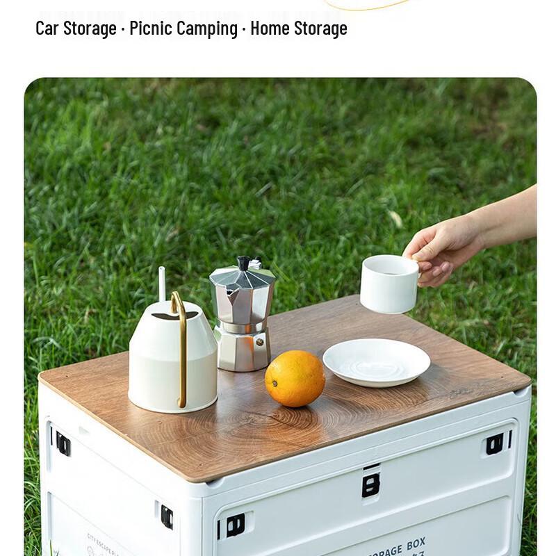 Outdoor Folding Storage Box with Wooden Lid