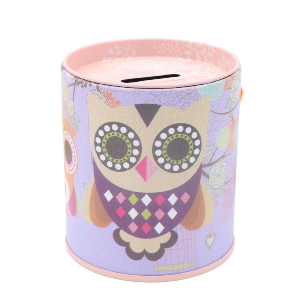 Iron Owl Piggy Bank Mini Metal Storage Box Easy Use Round Saving Banks  Birthday Gift