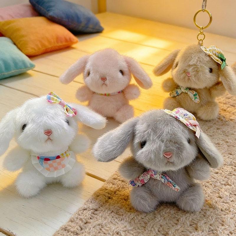 Cute Bunny Plush Keychain Soft Fluffy Rabbit Doll With Floral Bow Hat Multiple Styles Kawaii Stuffed Animal Pendant For Backpack