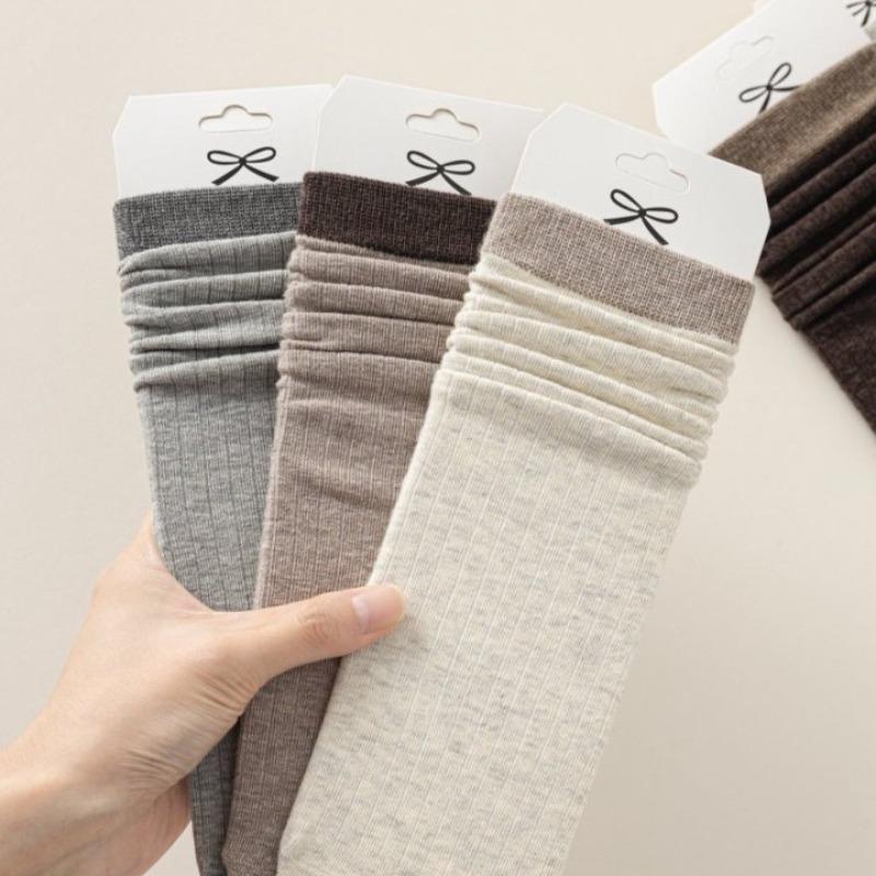 Ladies Autumn and Winter New Solid Color Wide Stripe Boneless Drum Pile Cotton Socks