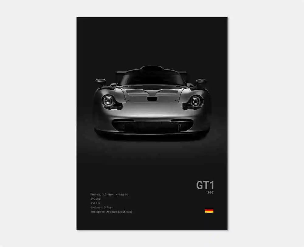 Pop Black And White German Luxury Sports Car Poster Wall Art 911 GT3 RS Turbo Canvas Print Garage Living Room Decor