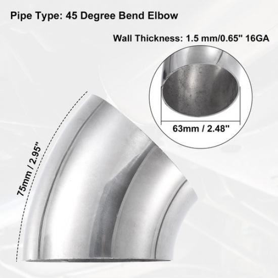 OD 2.5" 45 Degree Mandrel Bend Elbow SS304 Stainless Steel Bend Exhaust Tube