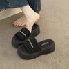 Thick-soled high-heeled cool slippers for women's summer wear 2025 new muffin one-word drag small height-increasing beach sandals