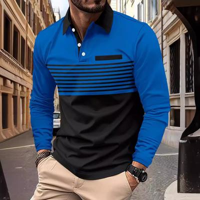 Nuova primavera e autunno POLO da uomo a maniche lunghe a righe stampate polo casual da uomo T-shirt da uomo top