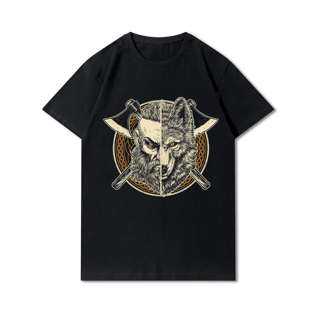 100% Cotton Summer Men T Shirts Viking Vintage Skull Beard with Headphone Printed Casual Top Tees