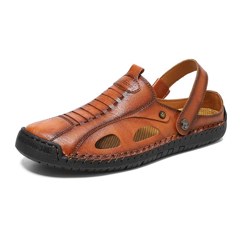 Fashion Mens Slip on Sandals Non-Slip Men's Walking Shoes MenLeather Hollow Out Casual Shoes Handmade for Men Luxury Sandals