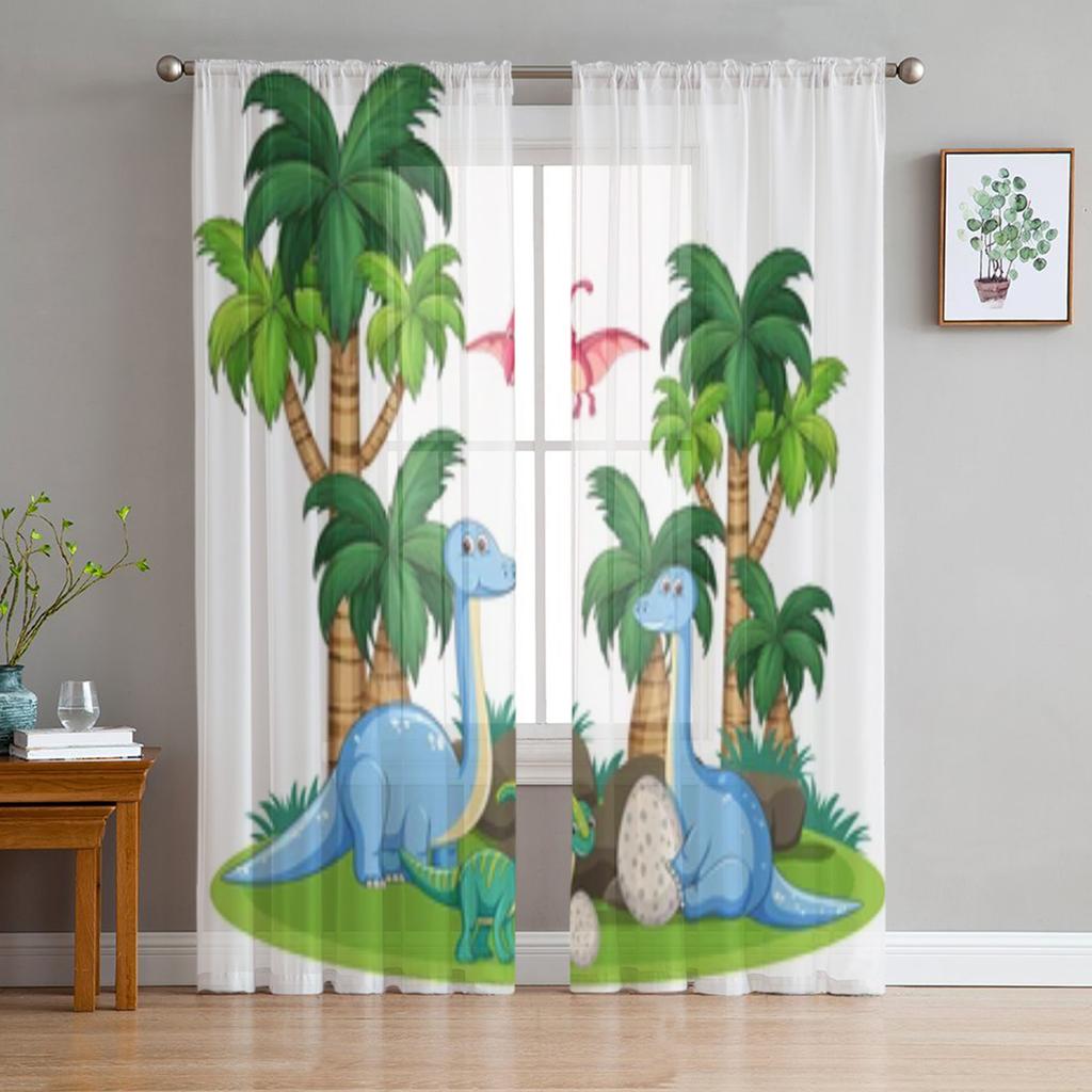 Tropical Safari Animal Elephant Sheer Window Curtains For Living Room Bedroom Voile Tulle Curtains Fabric Drapes For Kitchen