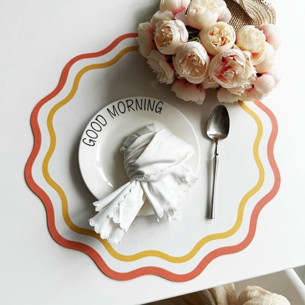 

PU Leather Decorative Placemat Flower Shape Printed Dining Table Plate Mat for Kitchen помаранчевий