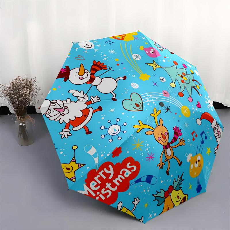 1pc Christmas Celebration with Festive Elements Umbrella with Plastic Handle,Suitable for All Seasons UmbrellaPT588