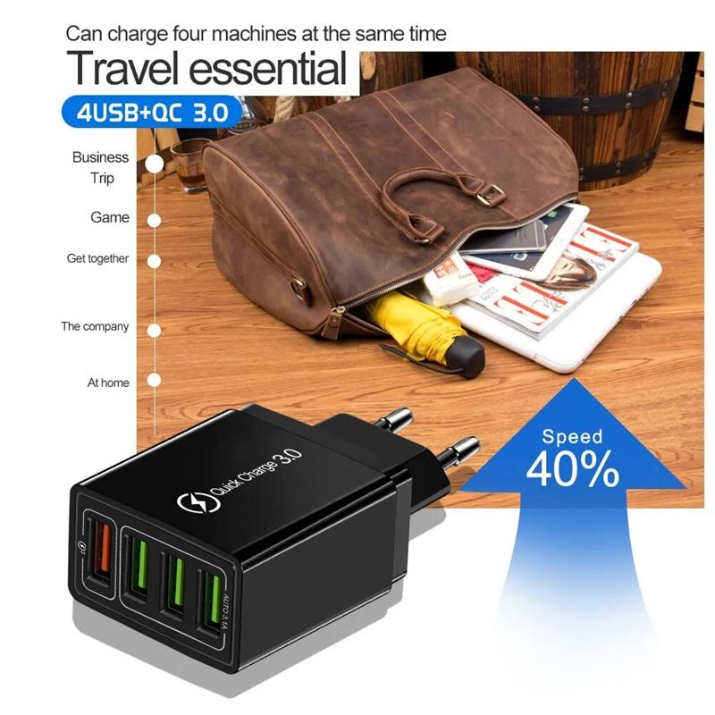 35W QC3.0 Quick Charger 4 USB Charger For IPhone 11 Samsung S9 Huawei Xiaomi QC3.0 EU US UK Fast Wall Mobile Phone Charger