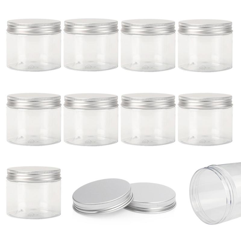 5pcs Aluminum Cap Sealed Cans PET Empty Transparent Plastic Bottles 15Sizes Wide Mouth Jar Oil Wax Packaging Container With Lids