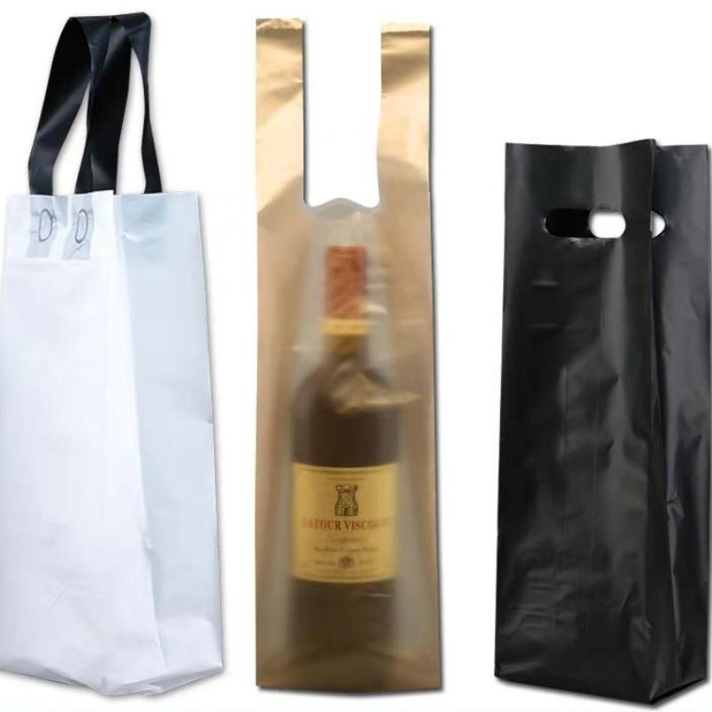 Universal Red Wine Tote Bag Thick Plastic Handle Bags for Single Grape Wine Portable Packaging Bag Durable and Scratch Resistant Black Handbag