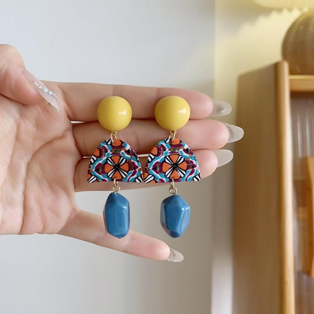 New Colorful Geometric Resin Earrings Simple Design Orange Bead Semicircle Drop Dangle Earrings for Women Girl Party Jewelry