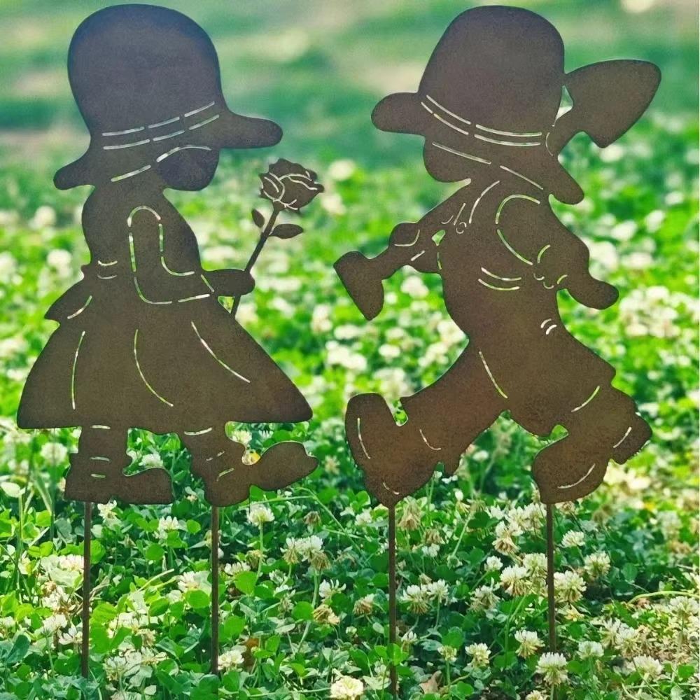 Iron Art Garden Stake Set Pieces Featuring Little Girls and Boys Perfect for Enhancing Your Garden Decor with Playful Style