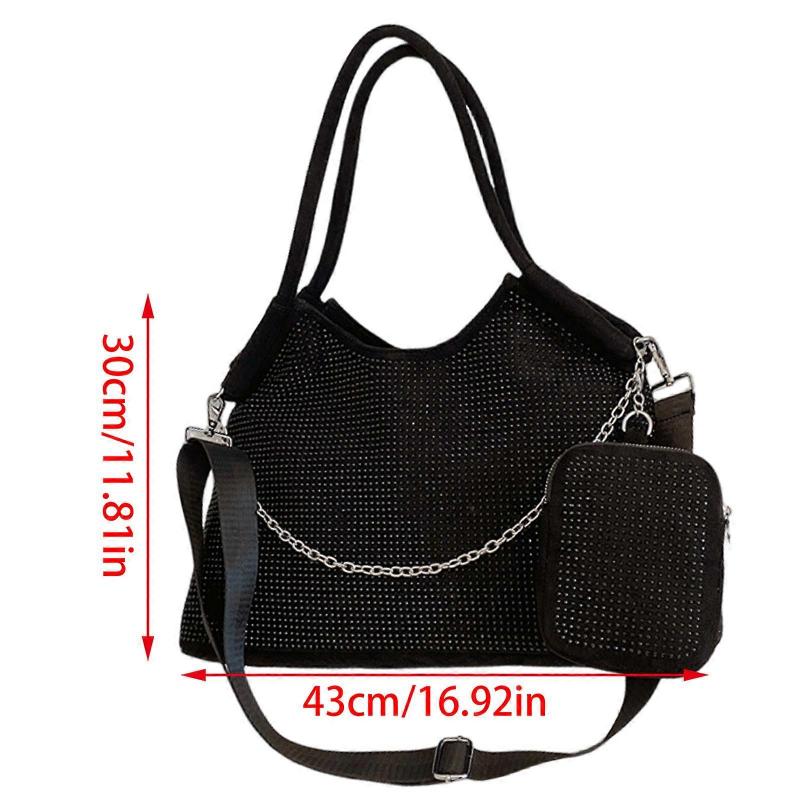 Women Large Capacity Shoulder Bag Fashion Rhinestone Messenger Bag Handbag Shopping Dating Bag Casual Crossbody Bag  Silver