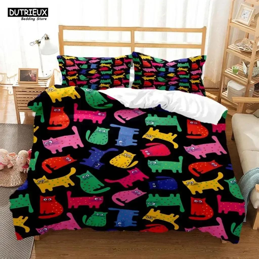 Cute Cat Bedding Set 3D Printed Suitable For Bedroom Duvet Cover Set With Pillowcases Kids Home Textile